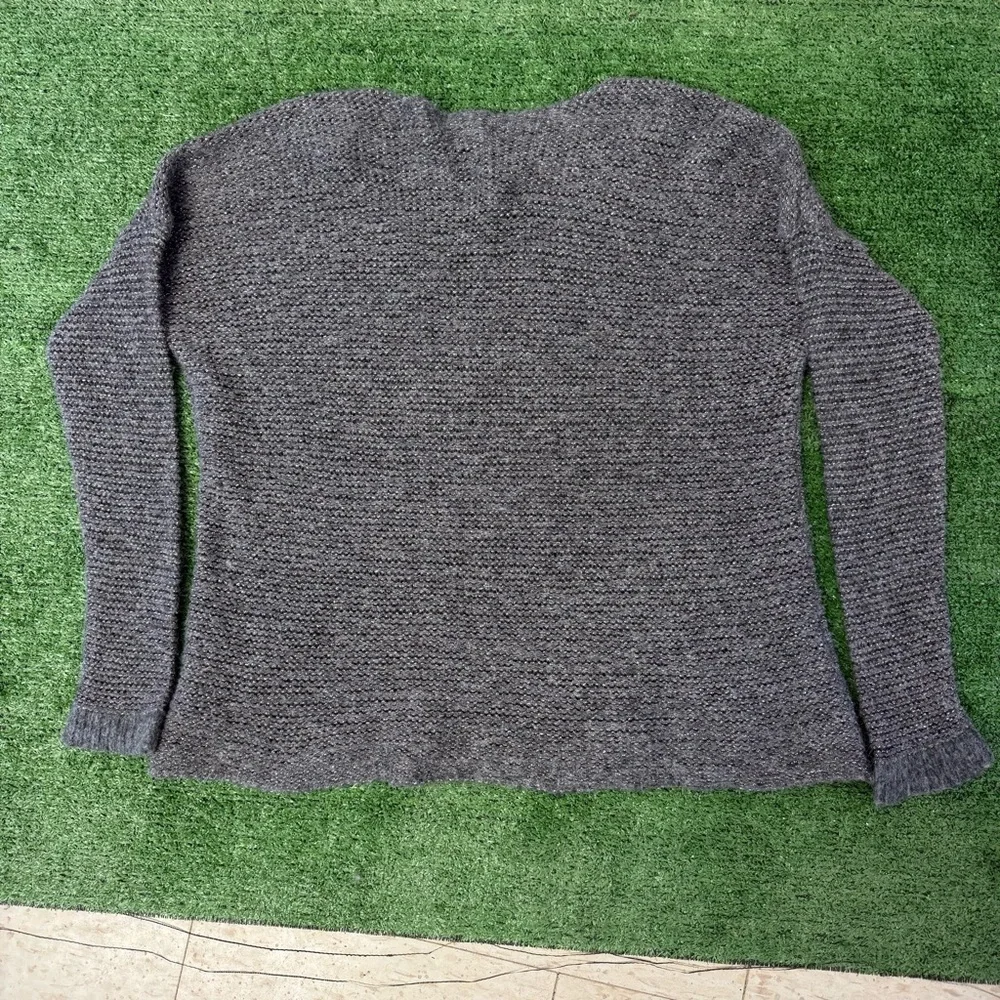Eileen Fisher Gray Chunky knit Metallic Alpaca V-Neck Sweater, Size L